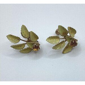 1940s Frosted Enamel Screw Earrings Flower Art Nouveau Topaz